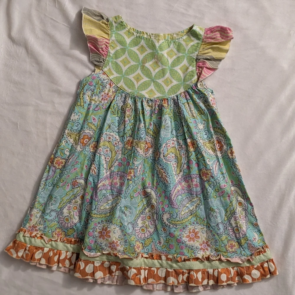 Laura Kae Designs Mixed Print Ruffle Cap Sleeve Dress *see measurements